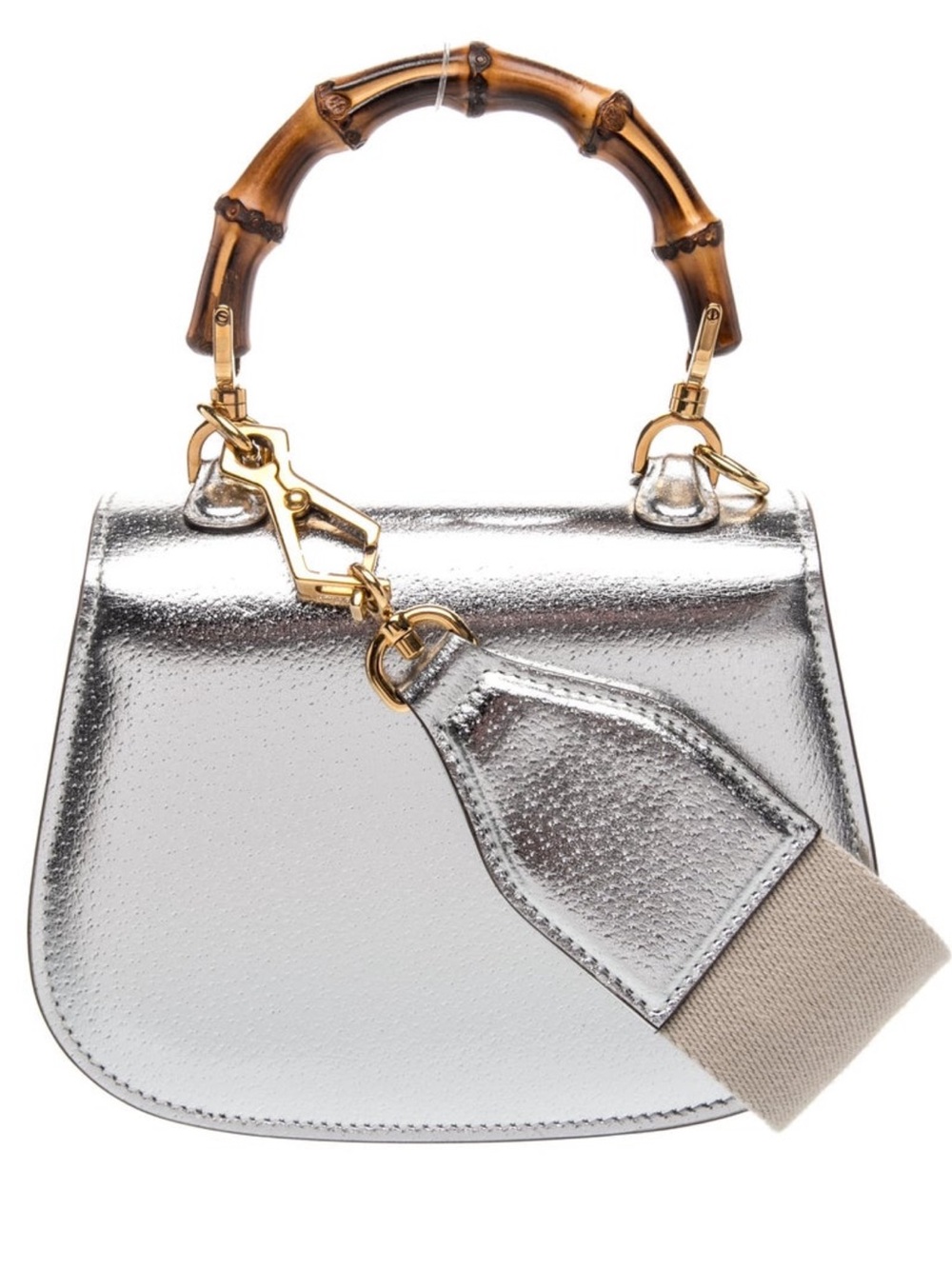 Gucci mini Silver Leather Top-Handle Bag with Bamboo Accent - Picture 3 of 5